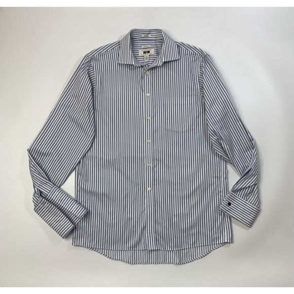 Joseph Abboud Shirt Mens 15.5 Storm Blue White Non Iron Classic Fit French Cuffs - Picture 2 of 9